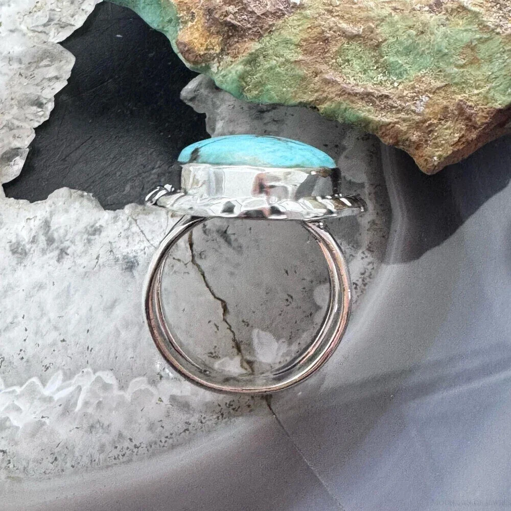 Sterling Southwestern Style Teardrop Tibetan Turquoise Ring Size 7.75 For Women